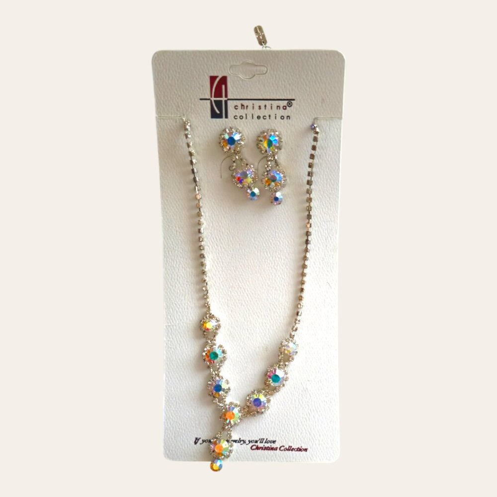 Christina Collection AB Rhinestone Crystal Necklace and Earring Set